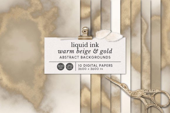 Beige Liquid Gold Ink Backgrounds