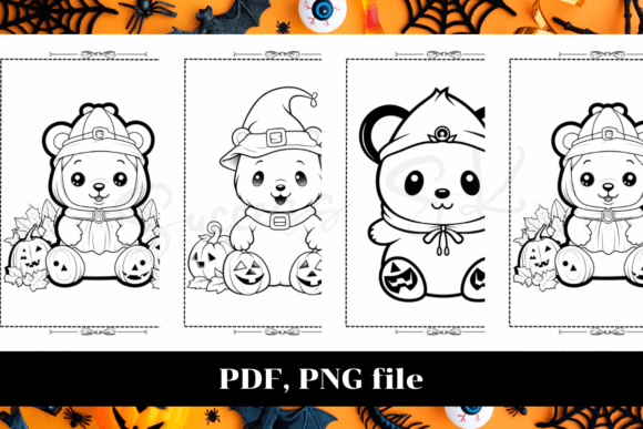 Cute Bear Halloween Coloring Pages 2, KDP