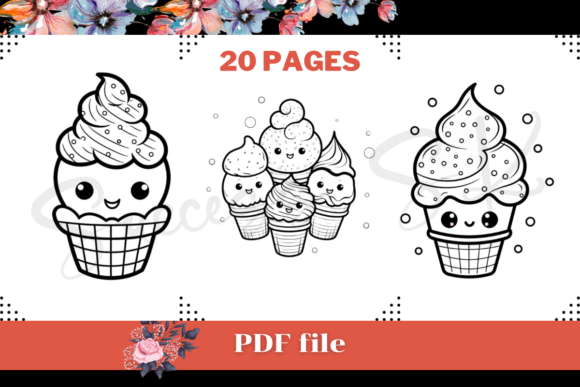 Cute Ice Cream Coloring Page 1, KDP