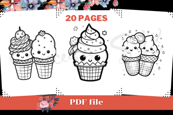Cute Ice Cream Coloring Page 5, KDP