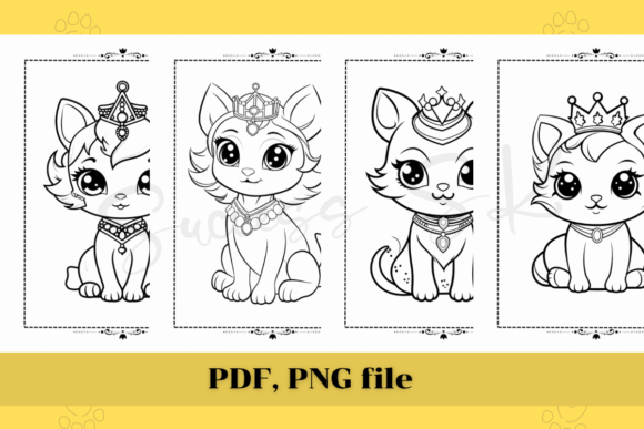 Cute Princess Cat Coloring Pages 2, KDP for Creative Expression and Practical Use