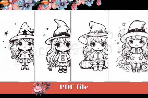 Cute Witch Halloween Coloring Pages, KDP
