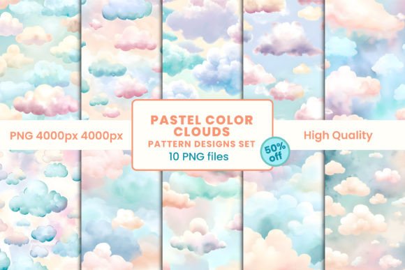 Pastel Colors Clouds Pattern Design Set