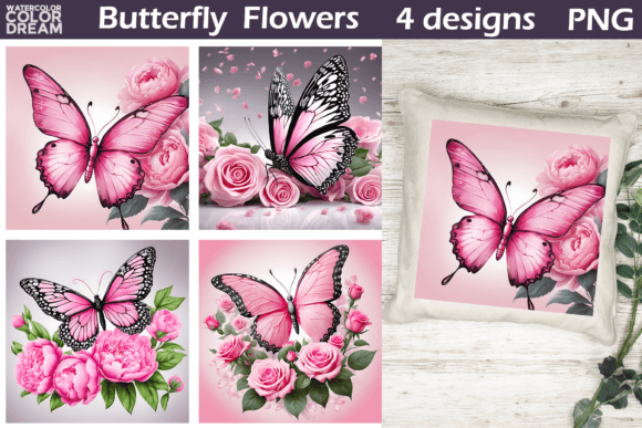 Pink Butterfly with Flowers PNG: A Versatile Design for Creative Projects