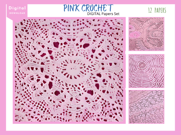 Pink Crochet Digital Papers Set of 12