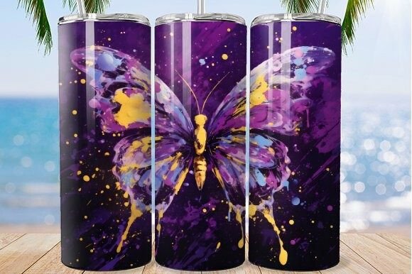 Purple Glitter Butterfly Tumbler Wrap