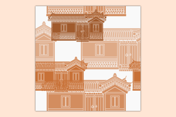 Wide Traditional Korean Hanok Pattern for Creative and Commercial Use