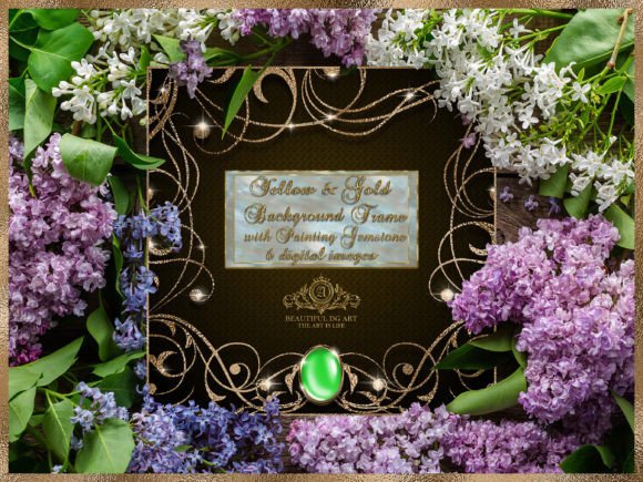 Yellow Gold Background Frame with Gemstone: A Versatile Digital Design Asset